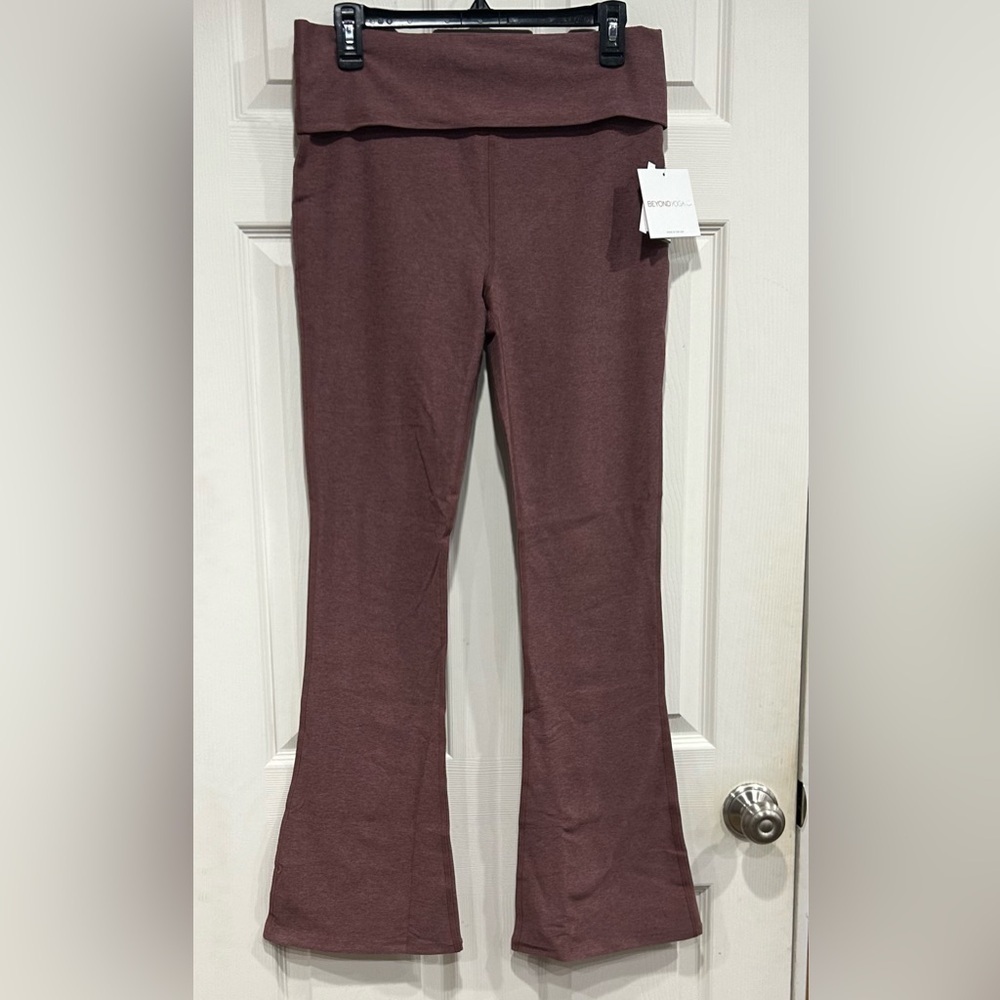 Beyond Yoga Women's XL Spacedye Foldover Bootcut Pant Rose Brush Heather NWT